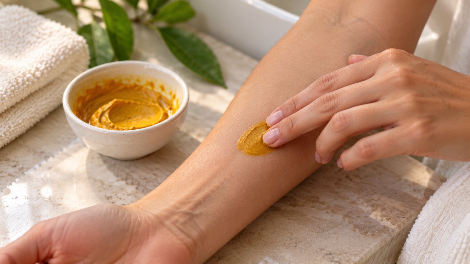Cómo usar la cúrcuma en la piel: prueba de tolerancia de una mascarilla de cúrcuma en el antebrazo