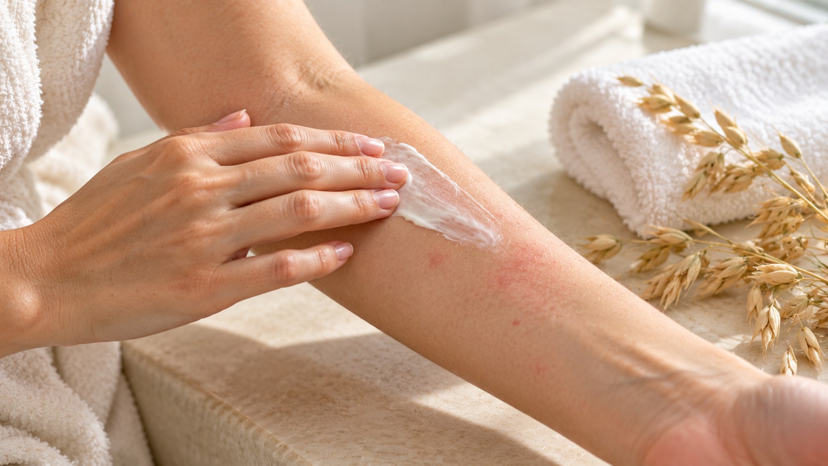 Aplicar crema hidratante calmante en la piel con urticaria