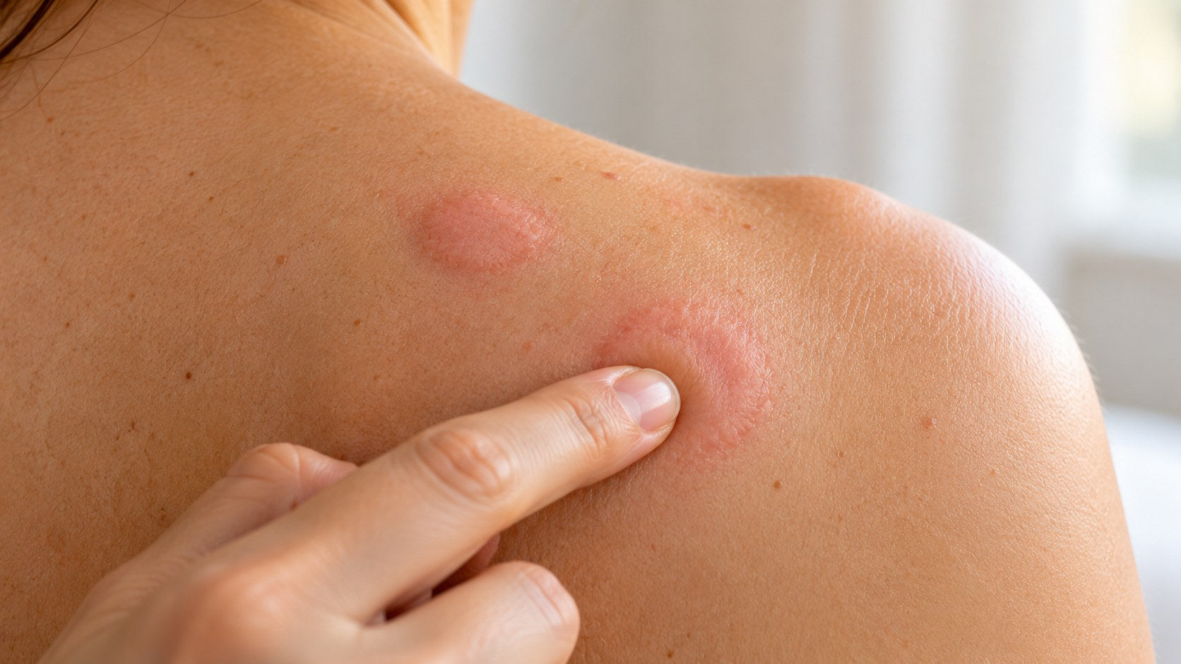 Habones de urticaria en la piel que palidecen al presionarlos
